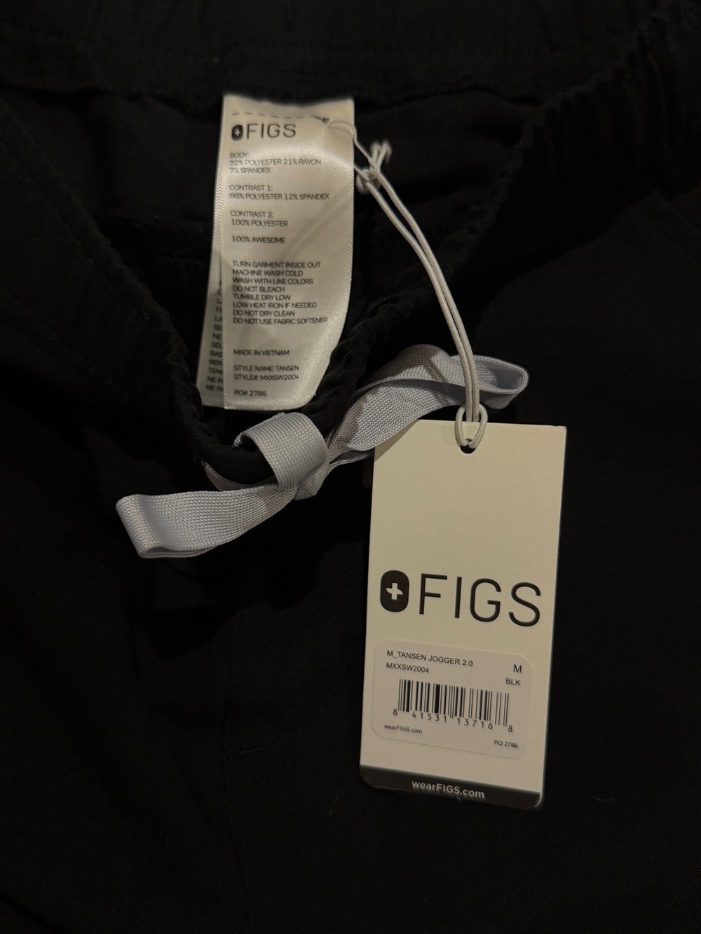 Figs Black Jogger Pants with Gray Drawstring - Picture 3 of 5